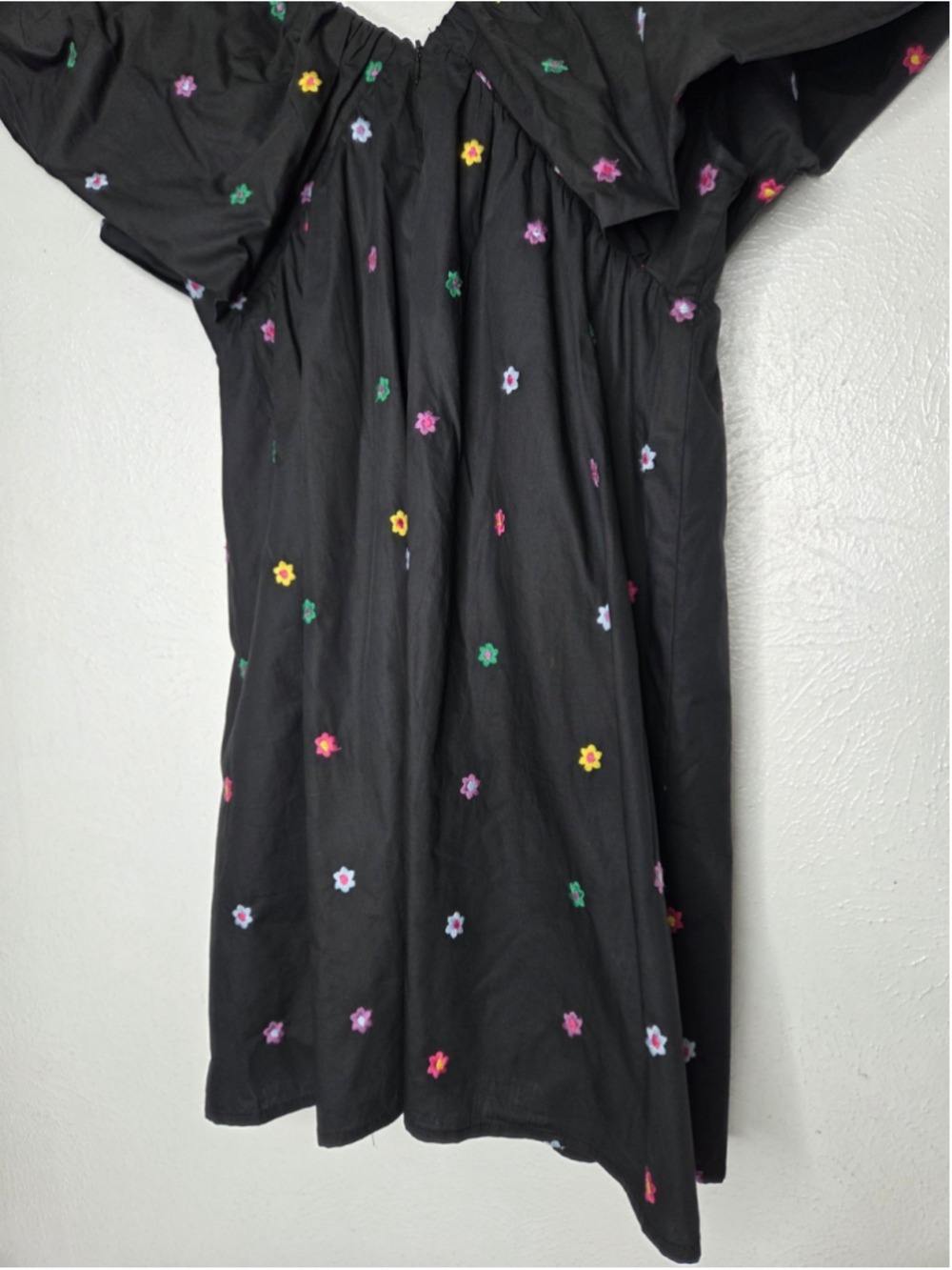 Day + Moon Black Floral Embroidered Mini Dress Women's Size Medium Puff Sleeve - Picture 13 of 13